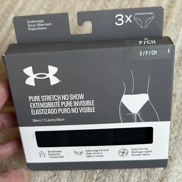 NWT Set of 3 Under Armour Pure Stretch Women's Black No Show Bikini Size Small - Picture 7 of 12
